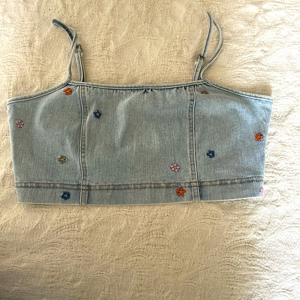 Indigo Rein blue denim embroidered floral crop top corset Size Medium NWOT